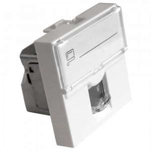 45x45 Mosaic insert, RJ-45 STP, category 5e, with shutter and enlarged label field, white
